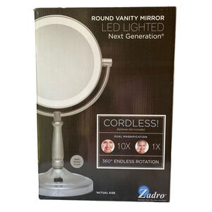 Zadro Round LED Variable Lighted Vanity Cordless 10X Beauty Make Up Mirror
